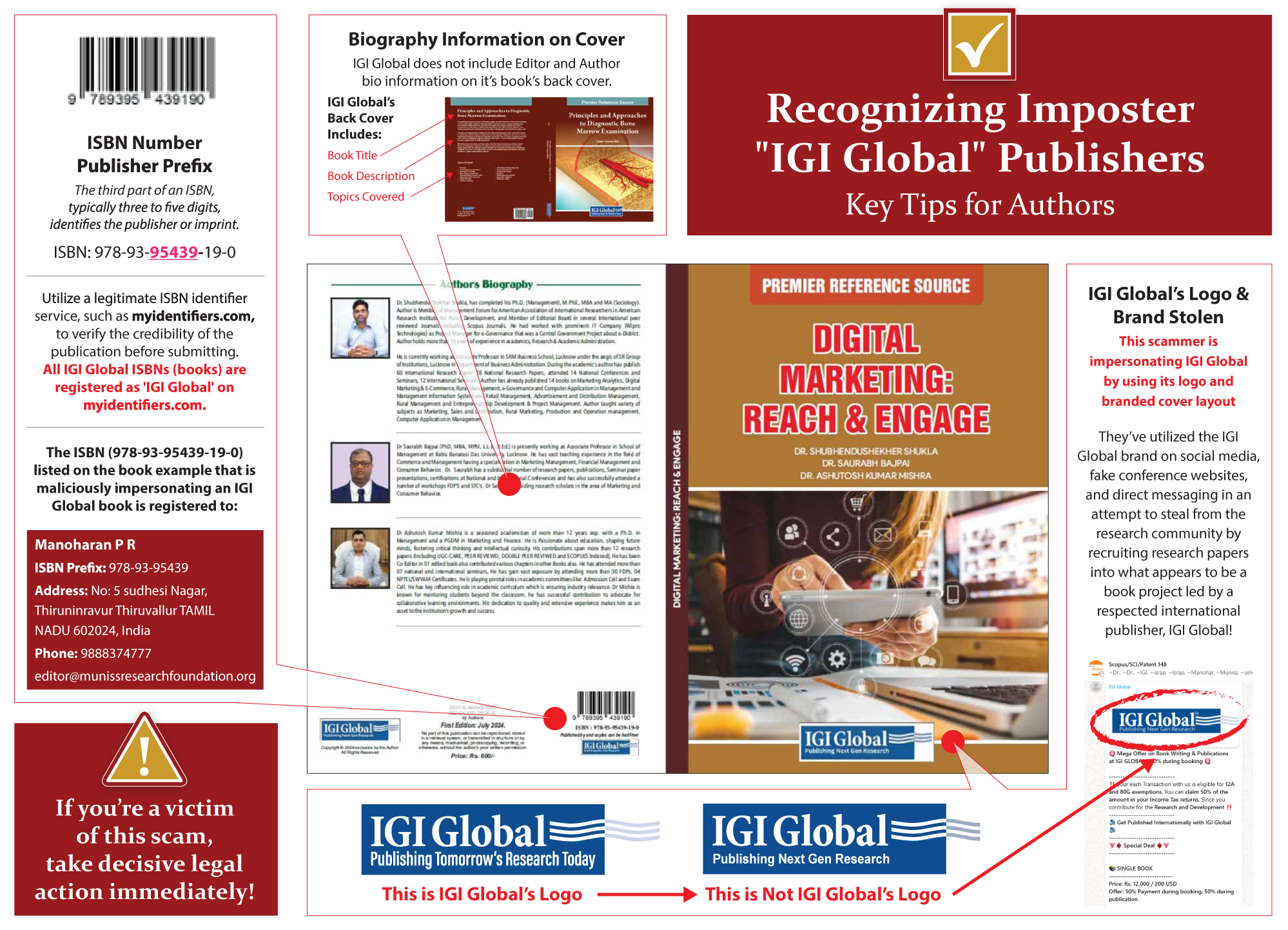 InfoGraphic for identifying fraudulent IGI Global books